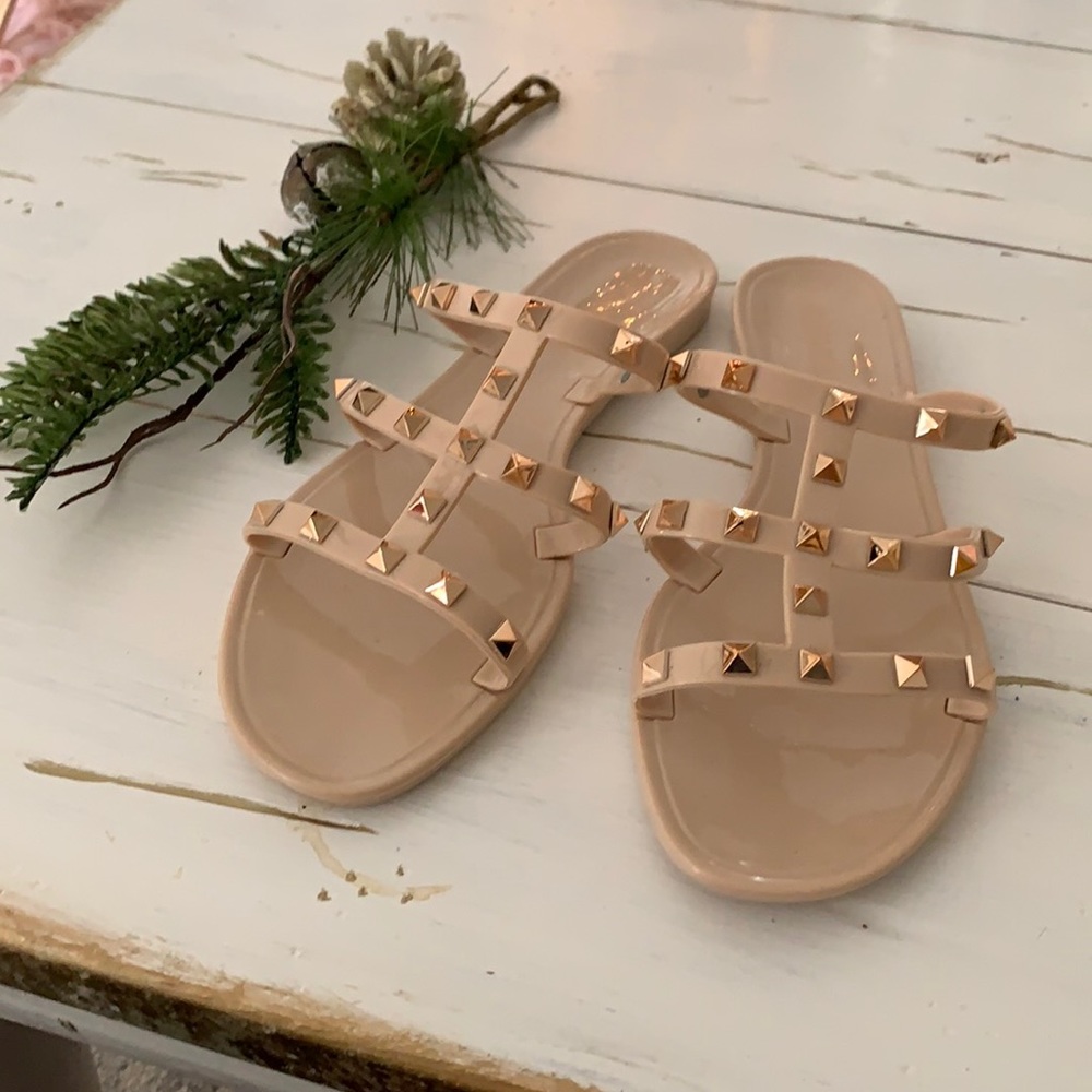 Studded beige slides